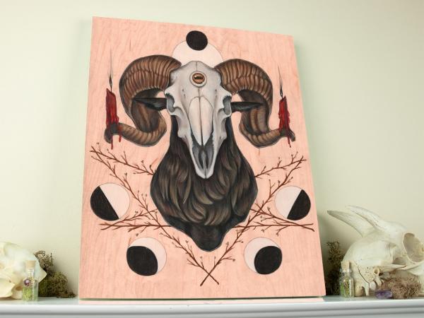 Goat Skull 11 x 14 Fine Art Giclee Print on Wood