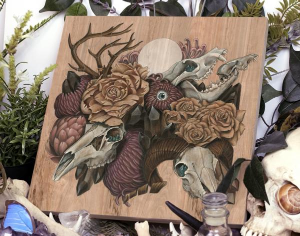 Skull Garden 12 x 12 Fine Art Giclee Print on Wood picture