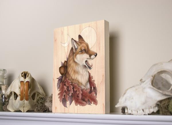 Autumnal Fox 5 x 7 Fine Art Giclee Print on Wood picture