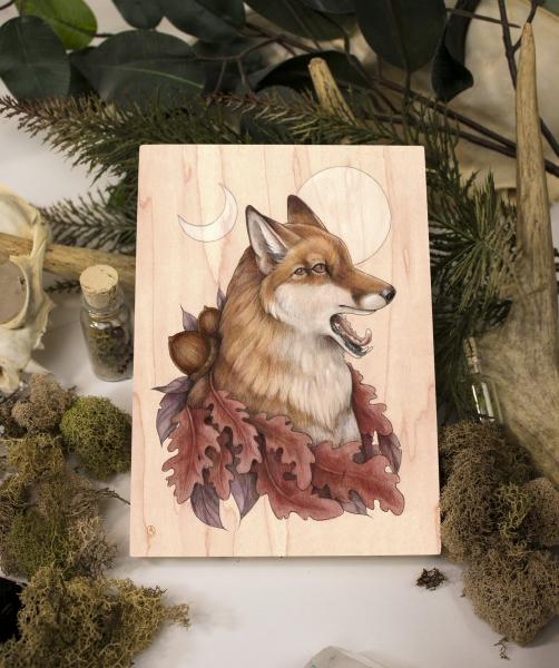 Autumnal Fox 5 x 7 Fine Art Giclee Print on Wood picture