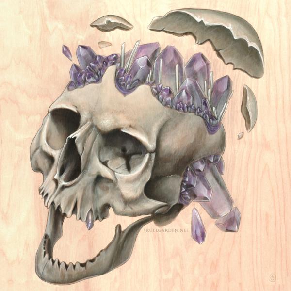 Laughing Skull 6 x 6 Fine Art Giclee Print on Wood picture
