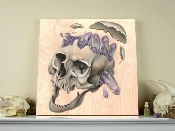 Laughing Skull 12 x 12 Fine Art Giclee Print on Wood