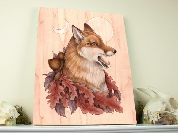 Autumnal Fox 11 x 14 Fine Art Giclee Print on Wood picture