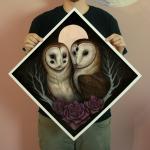 Barn Owl Couple 18 x 18 Fine Art Giclee Print