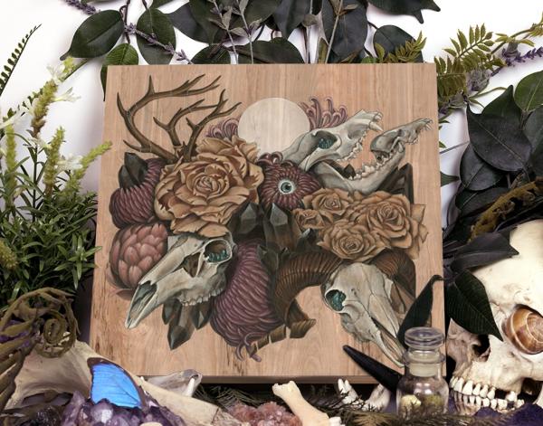 Skull Garden 12 x 12 Fine Art Giclee Print on Wood picture