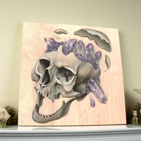 Laughing Skull 12 x 12 Fine Art Giclee Print on Wood picture