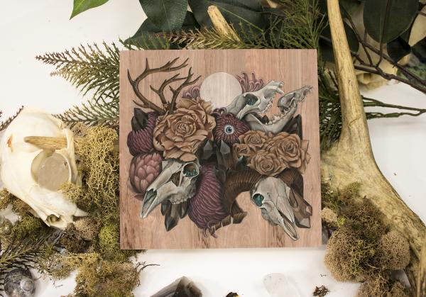 Skull Garden 6 x 6 Fine Art Giclee Print on Wood