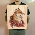 Autumnal Fox 18 x 24 Fine Art Giclee Print on Wood