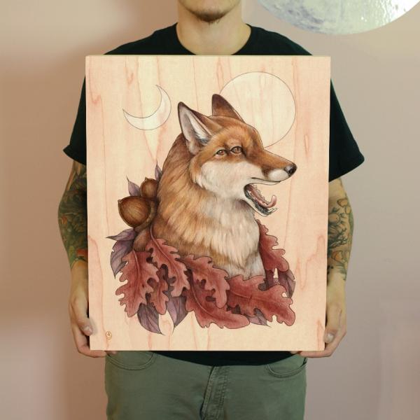 Autumnal Fox 18 x 24 Fine Art Giclee Print on Wood picture