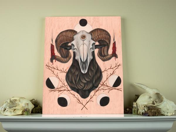 Goat Skull 11 x 14 Fine Art Giclee Print on Wood picture
