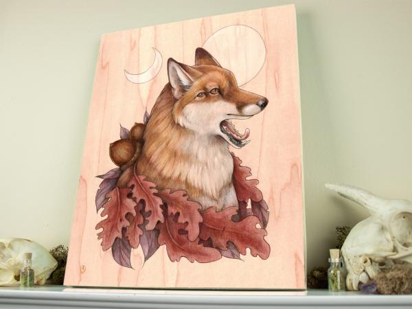 Autumnal Fox 11 x 14 Fine Art Giclee Print on Wood picture