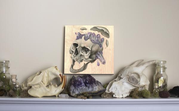 Laughing Skull 6 x 6 Fine Art Giclee Print on Wood picture