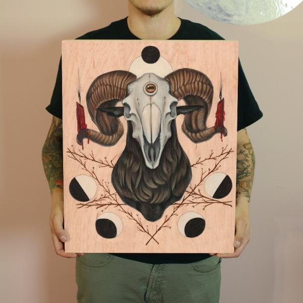 Goat Skull 18 x 24 Fine Art Giclee Print on Wood