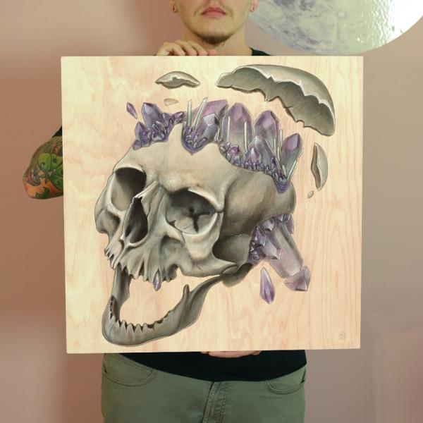 Laughing Skull 20 x 20 Fine Art Giclee Print on Wood