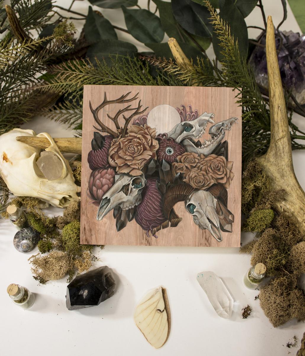 Skull Garden 6 x 6 Fine Art Giclee Print on Wood picture