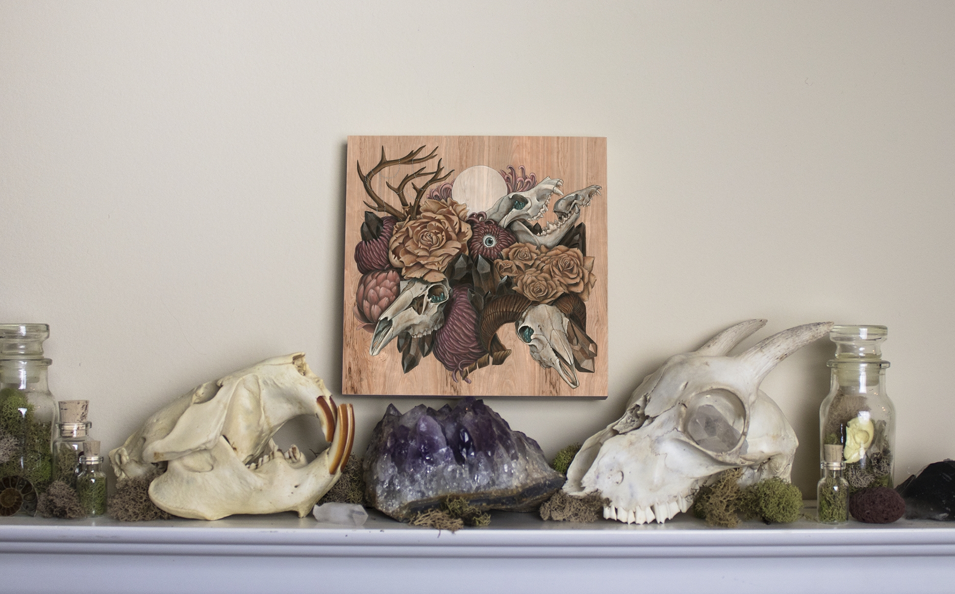 Skull Garden 6 x 6 Fine Art Giclee Print on Wood picture