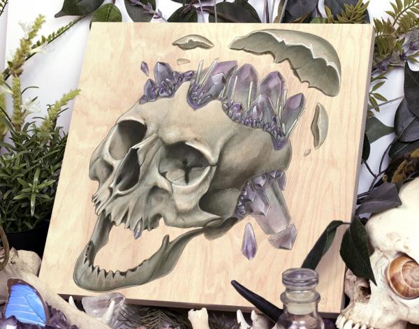 Laughing Skull 12 x 12 Fine Art Giclee Print on Wood picture