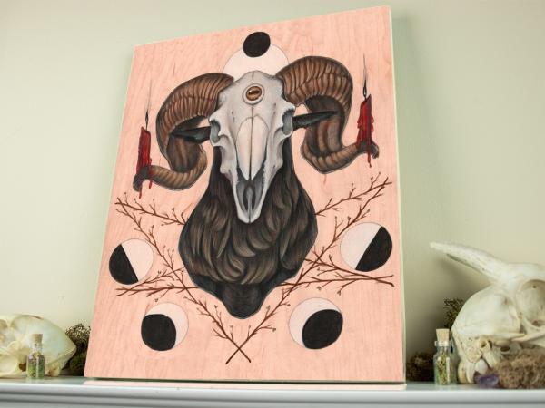 Goat Skull 11 x 14 Fine Art Giclee Print on Wood picture