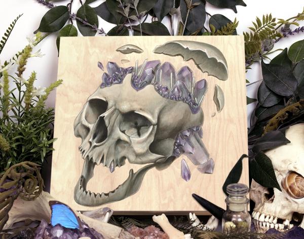 Laughing Skull 12 x 12 Fine Art Giclee Print on Wood picture