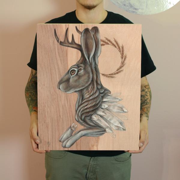 Jackalope Geode 18 x 24 Fine Art Giclee Print on Wood