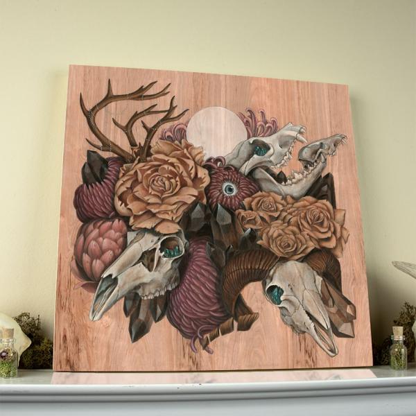 Skull Garden 12 x 12 Fine Art Giclee Print on Wood picture