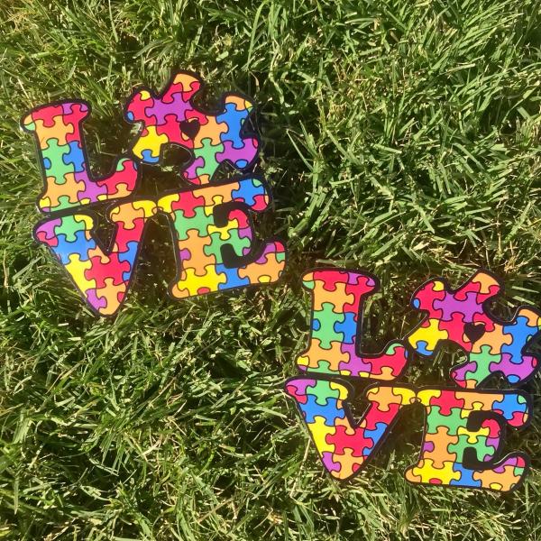 Two (2) Autism Love Permanent Vinyl Sticker (Water and UV Proof)