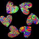 Six (6) Psychedelic Heart Permanent Vinyl Stickers (Water and UV Proof)