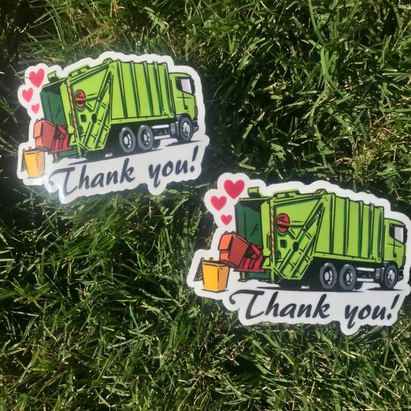 Two (2) Thank You Garbage Truck Permanent Vinyl Sticker (Water and UV Proof)