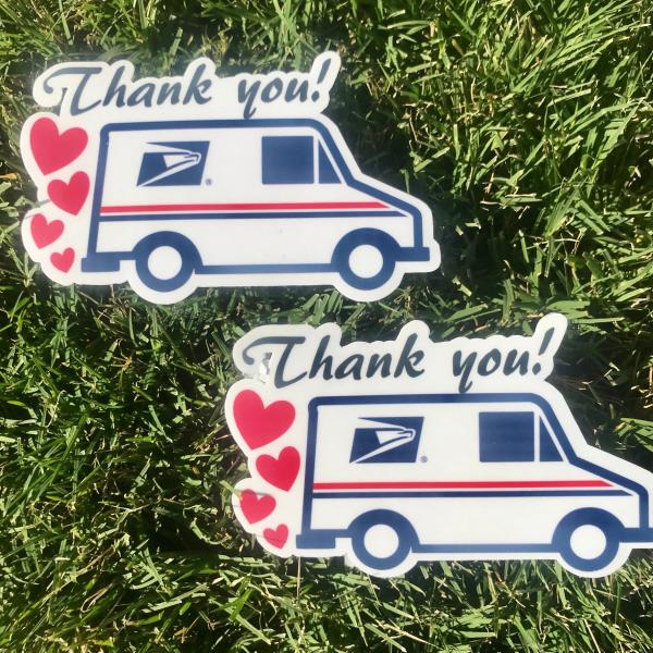 Two (2) USPS Thank You Permanent Vinyl Stickers (Water and UV Proof)