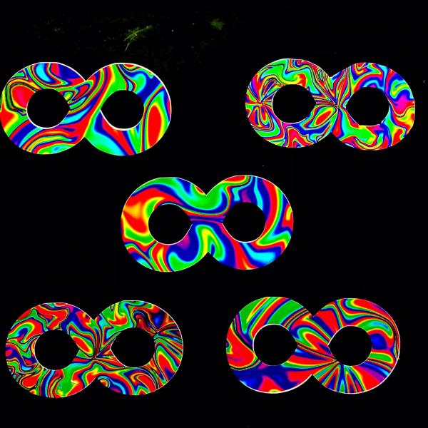 Five (5) Psychedelic Infinity Symbol Permanent Vinyl Stickers (Water and UV Proof) picture