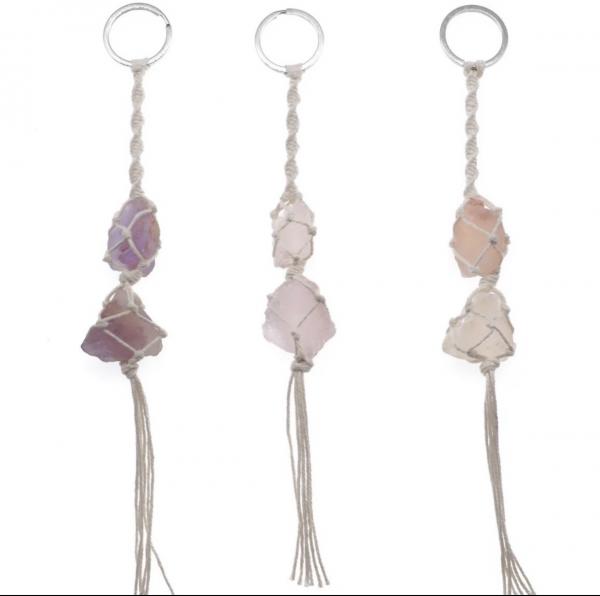 Himalayan Salt Rock, Amethyst, Rose Quartz  Keychain