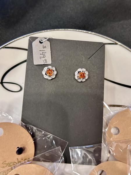 SS Spessartine Garnet Halo Studs