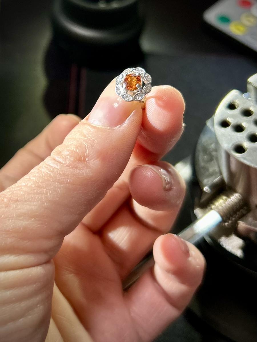 SS Spessartine Garnet Halo Studs picture