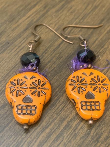 Skull -Day-of Dead Halloween Earrings picture