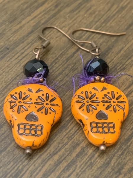 Skull -Day-of Dead Halloween Earrings picture