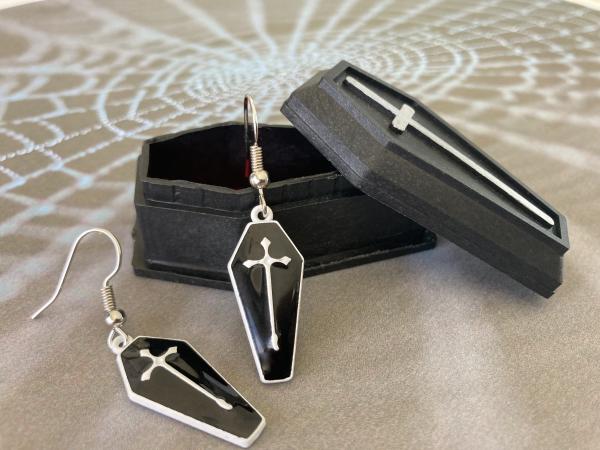 Enamel Coffin Earrings in Miniature Micro Coffin Trinket Box picture