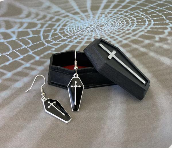 Enamel Coffin Earrings in Miniature Micro Coffin Trinket Box picture