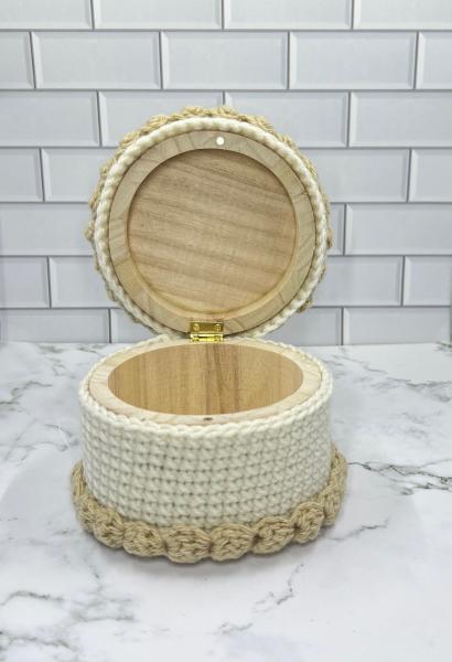 Chocolate Strawberry Cake Crochet Trinket Box | Handmade Wooden Keepsake with Magnetic Closure picture