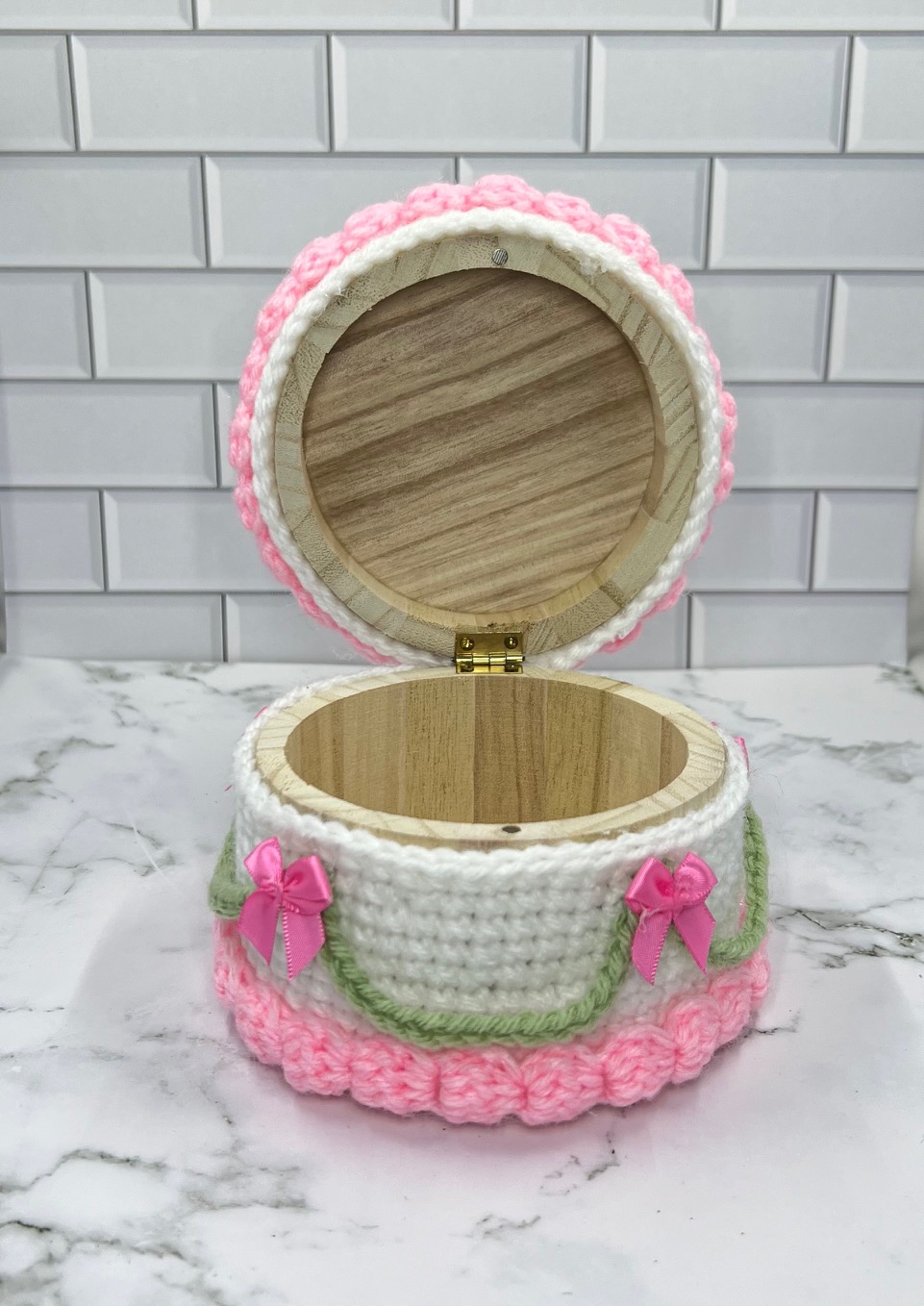 Strawberry Cake Crochet Trinket Box | Handmade Wooden Keepsake with Magnetic Closure picture