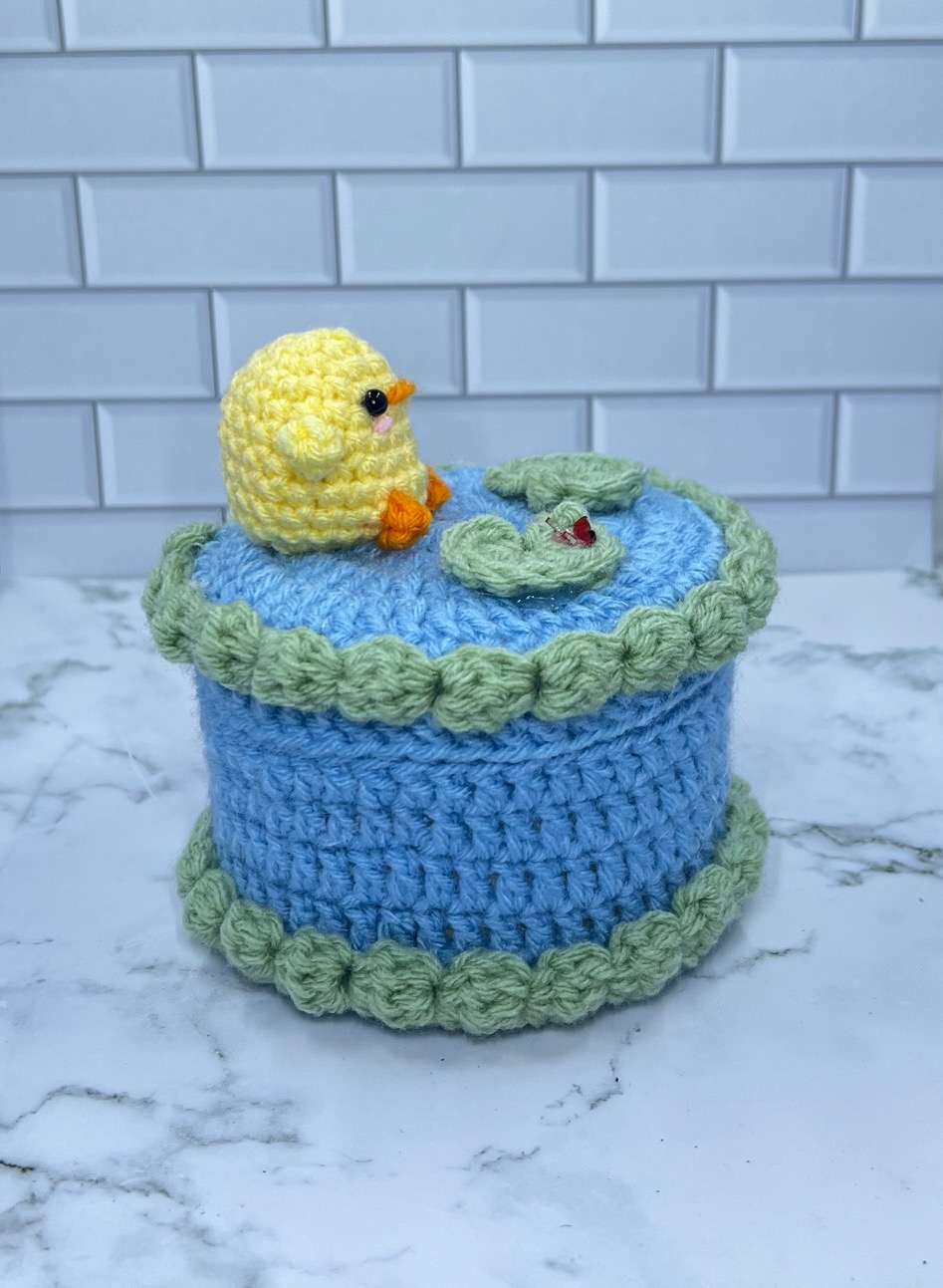 Duck Pond Crochet Trinket Box | Handmade Wooden Keepsake with Magnetic Closure picture