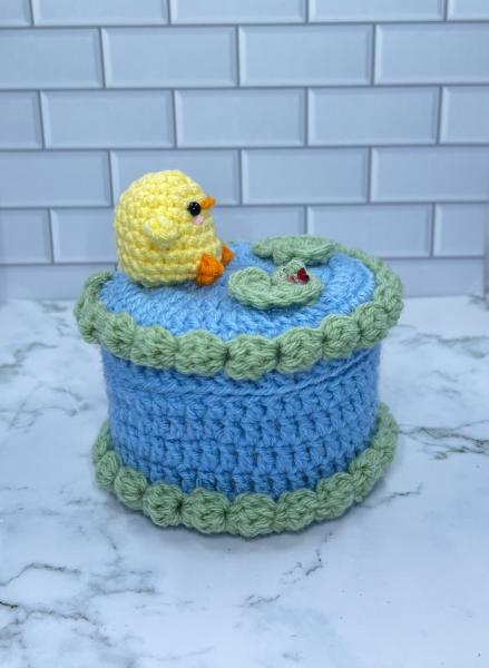 Duck Pond Crochet Trinket Box | Handmade Wooden Keepsake with Magnetic Closure picture