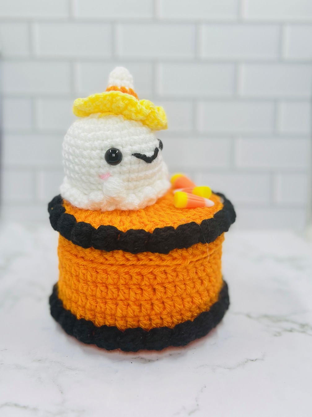 Halloween Ghost Cake Crochet Trinket Box | Handmade Wooden Keepsake with Magnetic Closure picture
