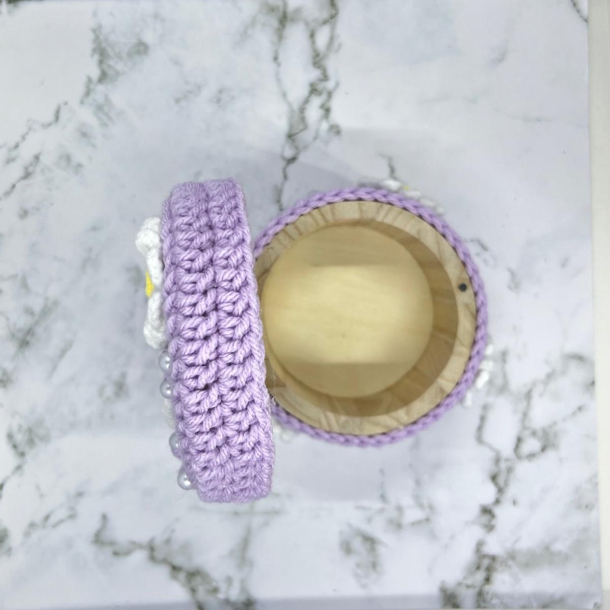 Lavender Daisy Crochet Trinket Box | Handmade Floral Keepsake with Pearls & Magnetic Closure picture