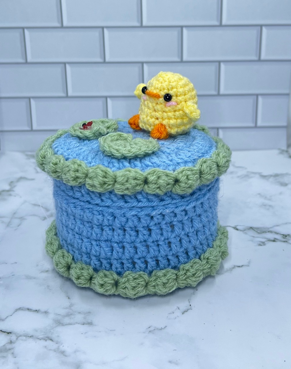 Duck Pond Crochet Trinket Box | Handmade Wooden Keepsake with Magnetic Closure picture