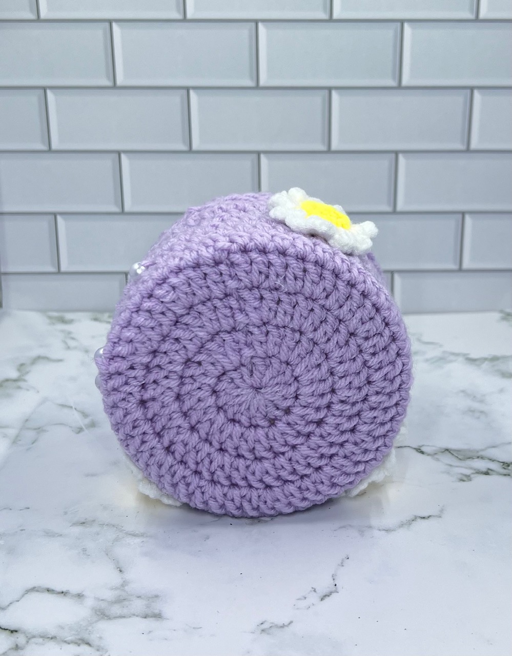 Lavender Daisy Crochet Trinket Box | Handmade Floral Keepsake with Pearls & Magnetic Closure picture