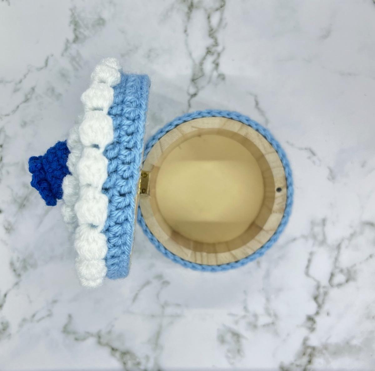 Blueberry Cake Crochet Trinket Box | Handmade Wooden Keepsake with Magnetic Closure picture