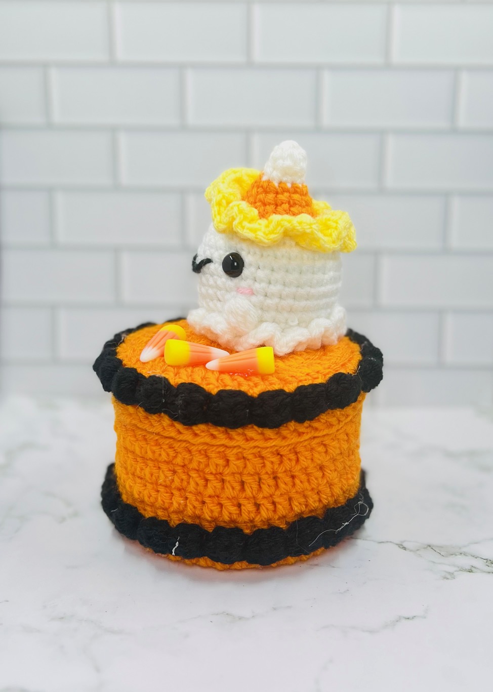 Halloween Ghost Cake Crochet Trinket Box | Handmade Wooden Keepsake with Magnetic Closure picture