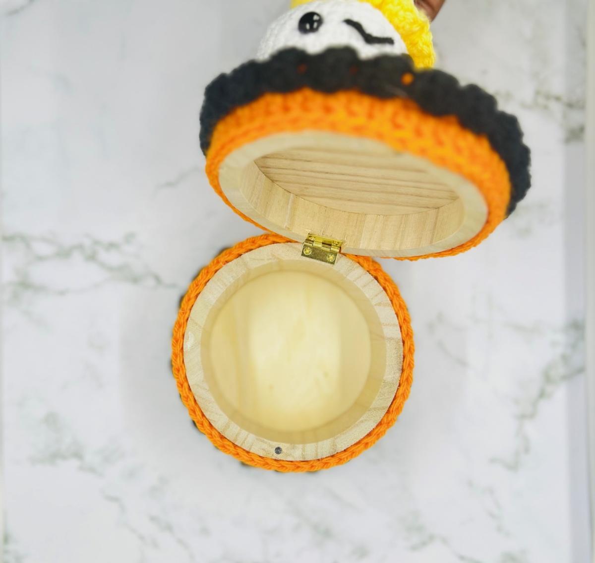 Halloween Ghost Cake Crochet Trinket Box | Handmade Wooden Keepsake with Magnetic Closure picture