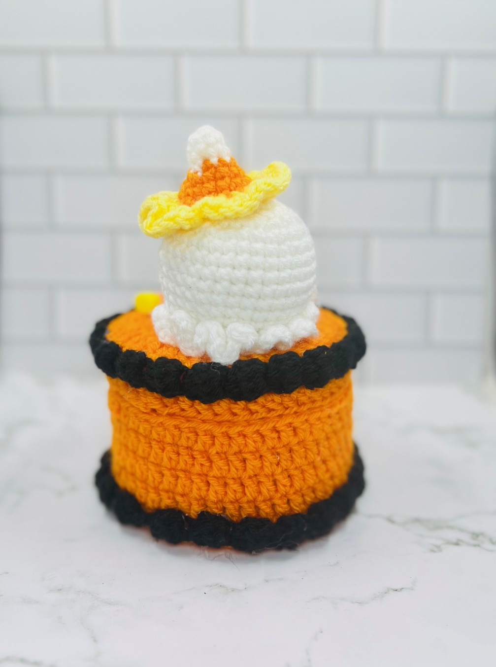 Halloween Ghost Cake Crochet Trinket Box | Handmade Wooden Keepsake with Magnetic Closure picture