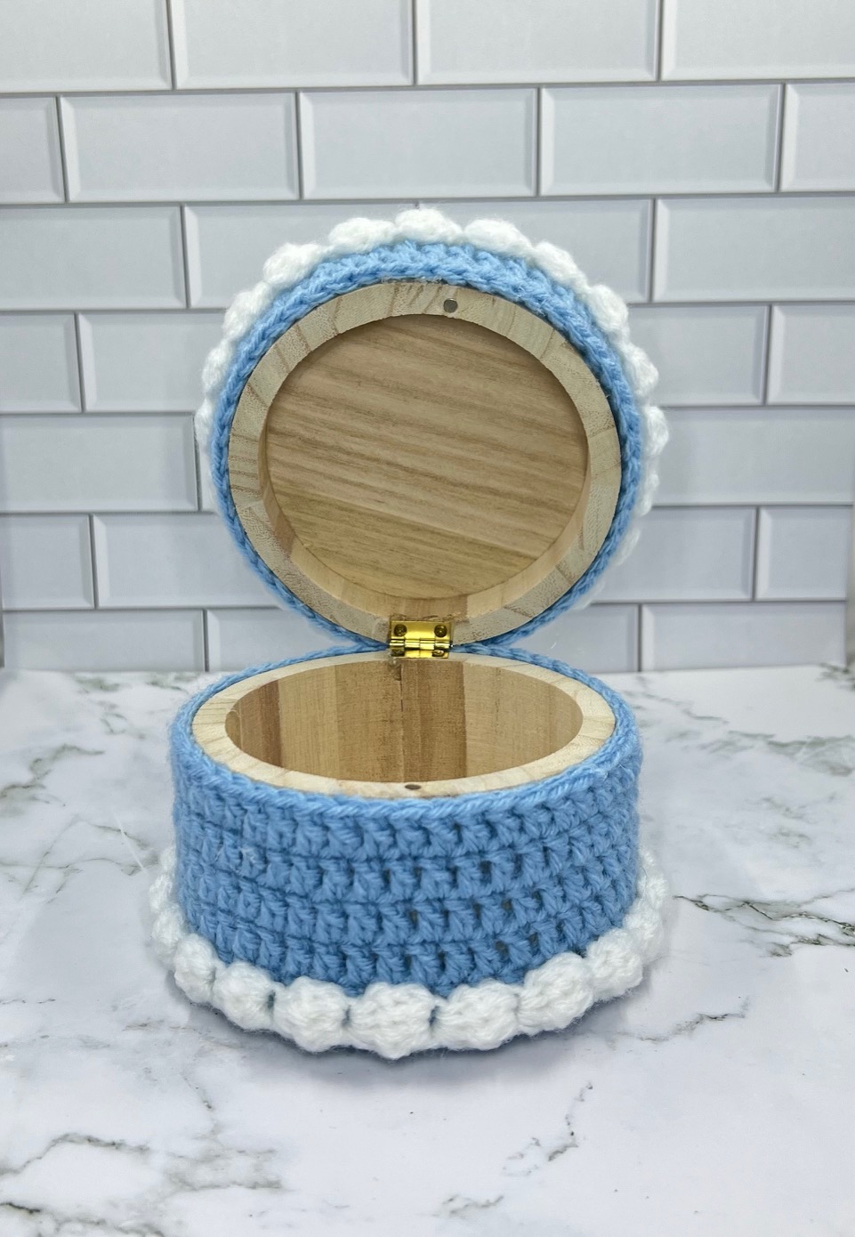 Blueberry Cake Crochet Trinket Box | Handmade Wooden Keepsake with Magnetic Closure picture